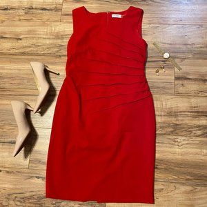 Calvin Klein 10 Red Sleeveless Bodycon Midi Dress